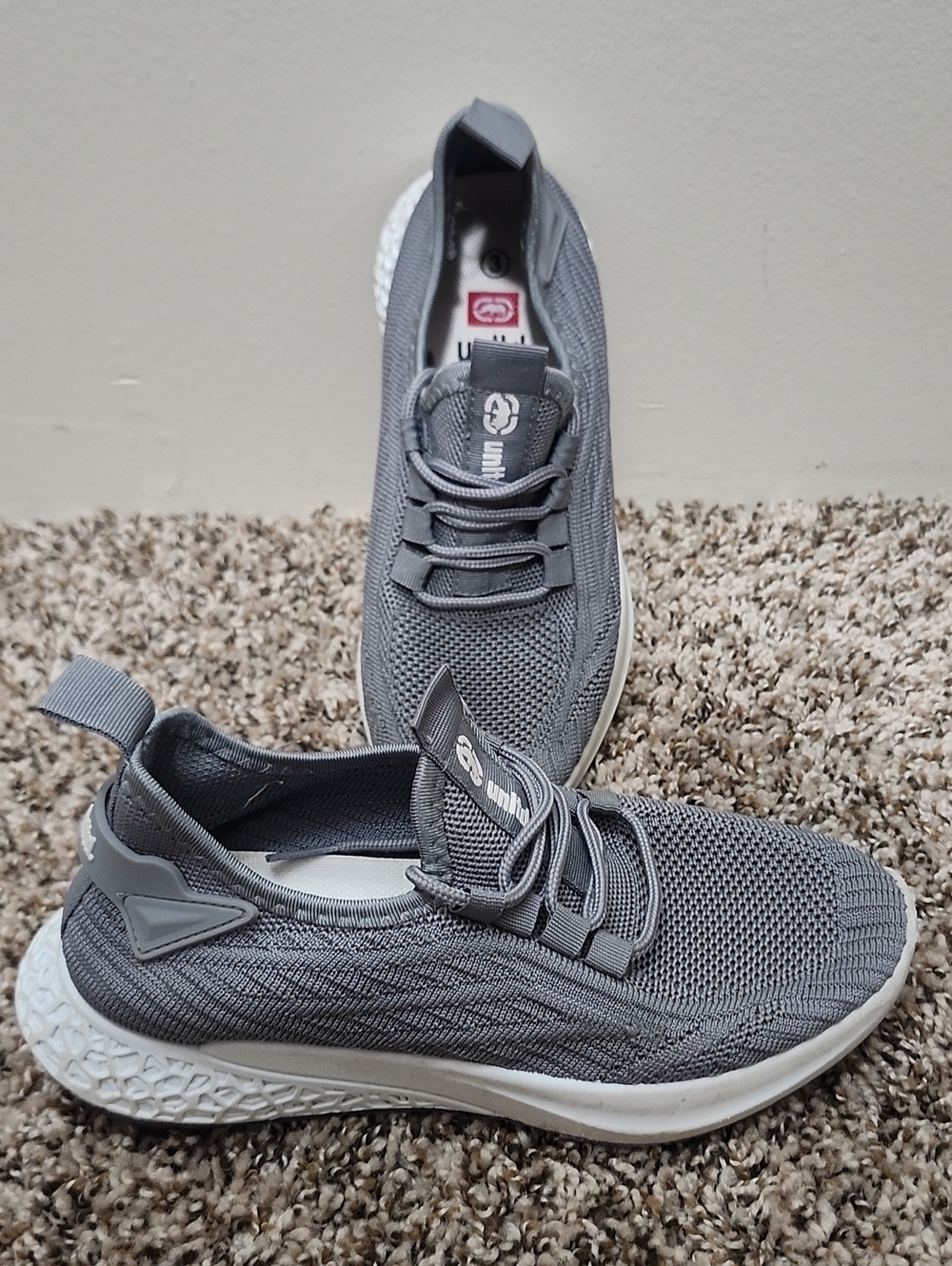 Ecko Unltd Kids Grey Flyknit Mesh Slip On Athletic Sneakers 3Y Athletic Sporty